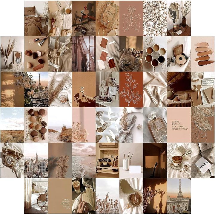 Pack of 40 Brown Aesthetic Wall Collage Kits - High-Resolution Prints