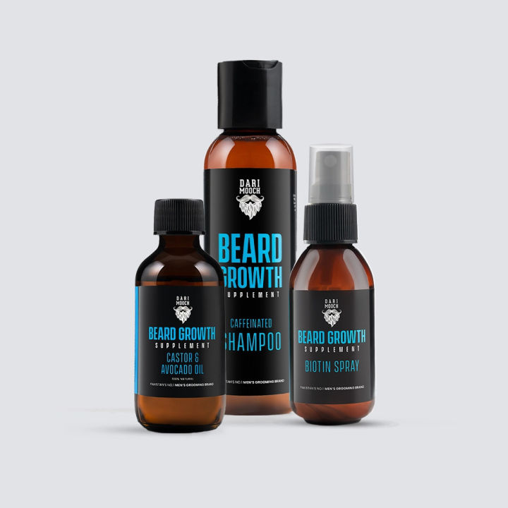Beard Growth Kit By Dari Mooch | 3 in 1 | Best Beard Growth Oil, Shampoo, and Biotin Spray