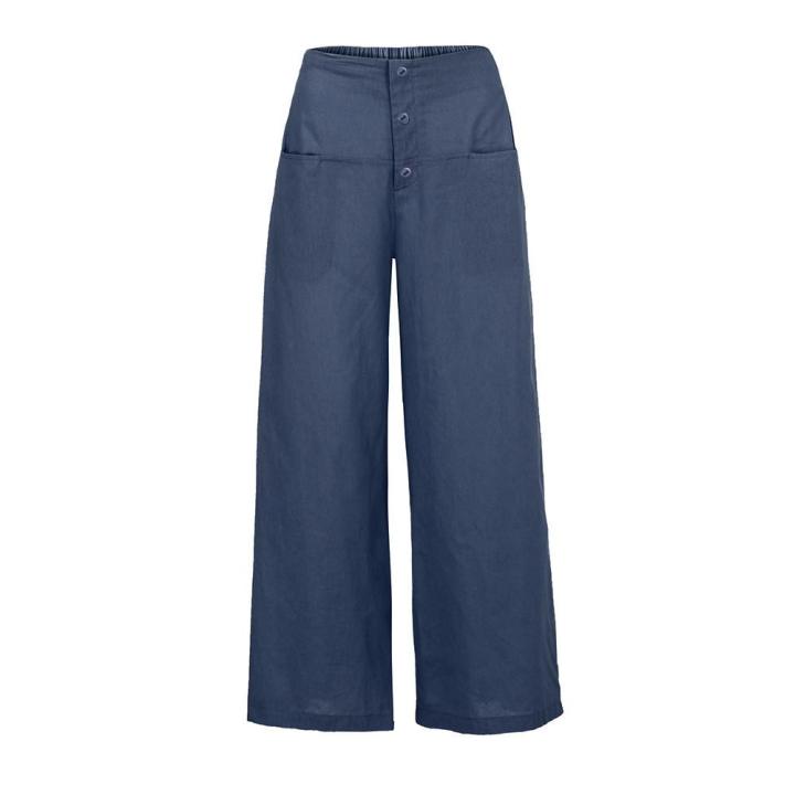 Women Palazzo High Waist Wide Leg Culottes Cotton Linen Trousers Loose Pants PA173