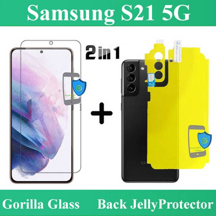 Samsung Galaxy S21 5G Tempered Glass Screen Protector Flexible 9H Gorilla Screen Guard Unbreakable Hammer Sheet + Back Jelly Protector Soft Film Protection TPU Hydrogel With Sides Cover For Galaxy S21 5G - Transparent