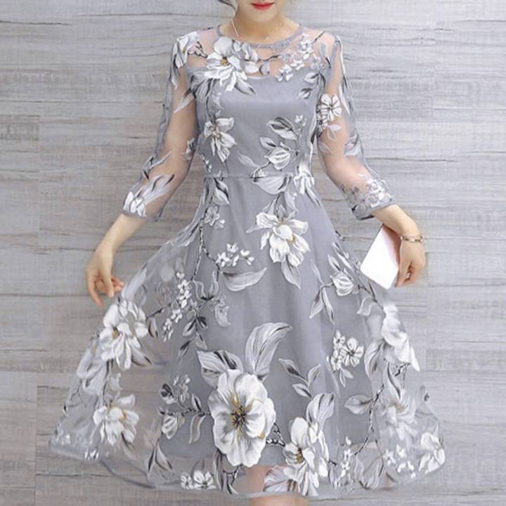 Women's Summer Floral Print Korean style Wedding Party Ball Prom Gown Dress