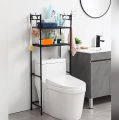 2 Tiers Over The Toilet Rack Bathroom Space Saver Storage Organiser Freestanding Above Toilet Laundry Washing Machine Towel Shelf (Black) Easy Kitchen. 