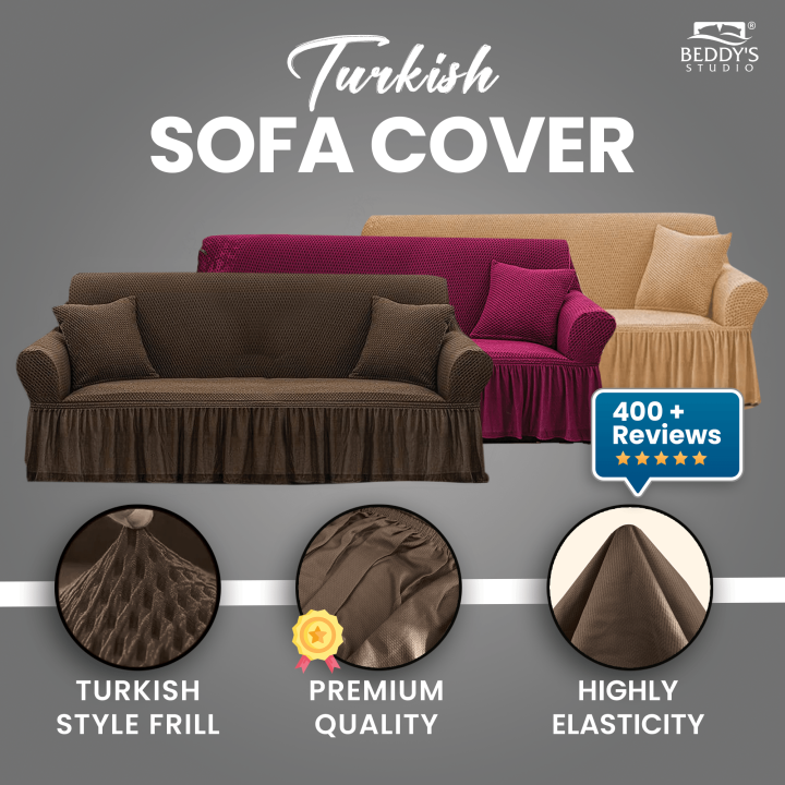 Heavy Mesh Fabric Turkish Frilled Style Sofa Covers Stretchable JUMBO