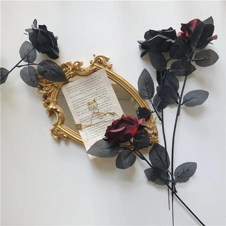 Artificial Gothic Black Rose Delicate Silk cloth Artificial Flowers Black color Decorative Valentine Roses for Home decoration