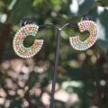 Rainbow Pearlescent Round Hoop Earrings- Earrings for Girls Stylish. 