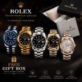 Luxury Men's Stainless Steel Watch | Rolex Design Waterproof Quartz Analog Wrist Watch with Stylish Box | Elegant Chronograph Style Bracelet Chain with Date Display | Premium Business Casual Male Fashion Dress Timepiece | Gents Men Boys Anniversary Gift. 