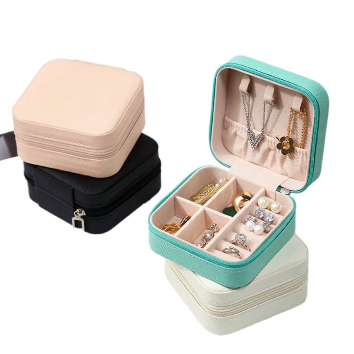 Leather Jewellery Organizer Box with Zipper | Ear Rings & Necklace_Bracelets Holder | Small Jewelry Box Vanity Hanger Stand Velvet