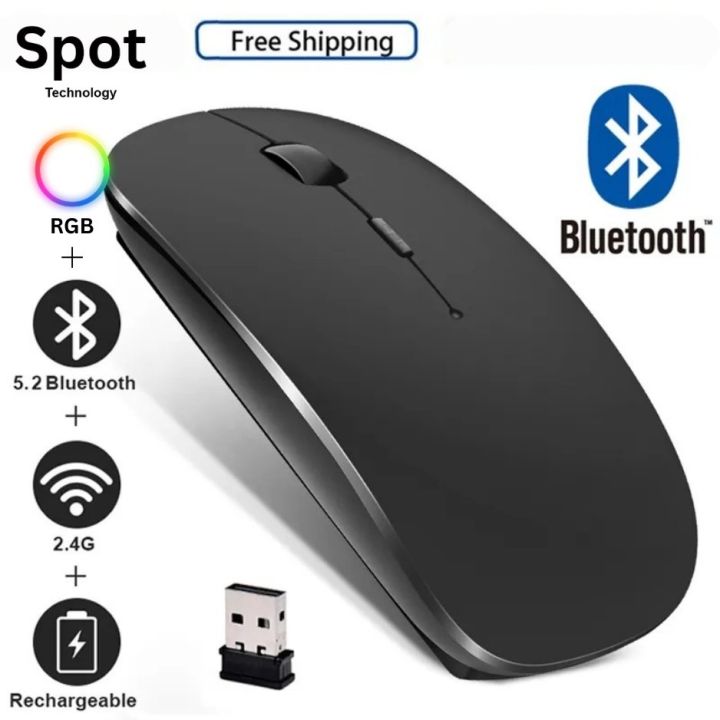 Spot Technology Rechargeable Wireless RGB Mouse Bluetooth Mouse Computer Ergonomic Mini Usb Mause 2.4Ghz Silent Macbook Optical Mice For Laptop Pc