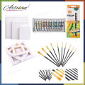 15 Pcs/Set Value Pack For Artist - Canvases, Acrylic Paints, Multi Shape Brushes and 10 Wells Palette. 