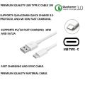 Premium Quality USB Type C Fast Charging Qualcomm Quick Charge QC 2.0/ 3.0 Data Cable 1M (White). 