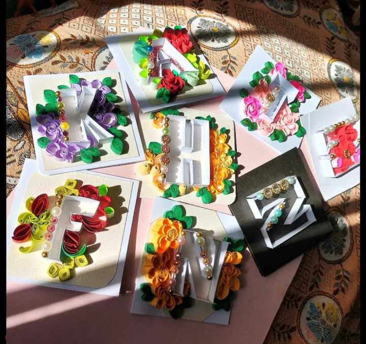 Alphabetical Happy Moment Greeting Card , Wishing  Card ,  Greeting  Card , Hand-Made Customised Quilling  Card . With Free Card Save Box ,