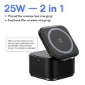 Baseus 25W Magnetic Wireless Charger, MagPro 2 in 1 Fast Charger Stand For iPhone and Airpods with USB-C Output For iWatch Charger. 