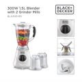 Black & Decker 1.5 L Blender BLX300-B5 with 2 Grinder Mills, White | 300 Watts. 