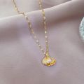 Korean Fashion Shell Pearl Necklace for Women Stainless Steel Creative Copper Micro -inlaid Marine Banquet Wedding Jewelry Gift. 