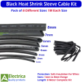 8 Meter Heat Shrink Sleeve Kit 1mm–8mm Black Heat Shrinkable Tube Wrap for Electrical Wires, Cables, Insulation & Repairs by Electrica. 