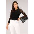 Mantra Black Lace Top With Flared Sleeves For Women - 54496WTB. 