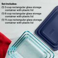 PYREX Rectangular Glass Food Storage Container Set with Blue Lids 6-piece. 