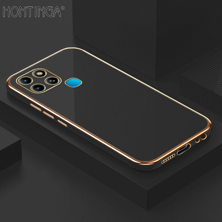 Hontinga for Infinix Smart 6 Back Cover Luxury 6D Plating Frame Shiny Bling Case Soft Silicone Square Phone Cases