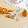 In Stock Cartoon Carrot Tableware Stainless Steel Spoon Fork Scraper Children's Spoon   Portable Children's Tableware with Plastic Handle and Box. 