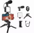Vlogging Kit with Mobile Holder, Tripod Stand, LED Ring Light, Model AY 49, Microphone, Flexible Tripod, DSLR Camera, and Video Recording Accessories - Ideal for Live Streaming, Short Film, and Video Making for Indoors or Outdoor. 