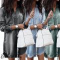 2018 Women Casual V Neck Blouse Tassel Denim Top Ladies Tunic T Shirt Mini Dress. 