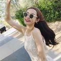 Zhang Dayi same style female white retro small frame sunglasses net red Aqin round Korean version trendy men's round face sunglasses. 