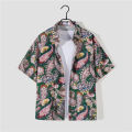 Men Women Shirt Hawaiian Style Floral Printing Lapel Short-sleeved Cardigan Top Retro Summer Beach Loose Couple T-shirt. 