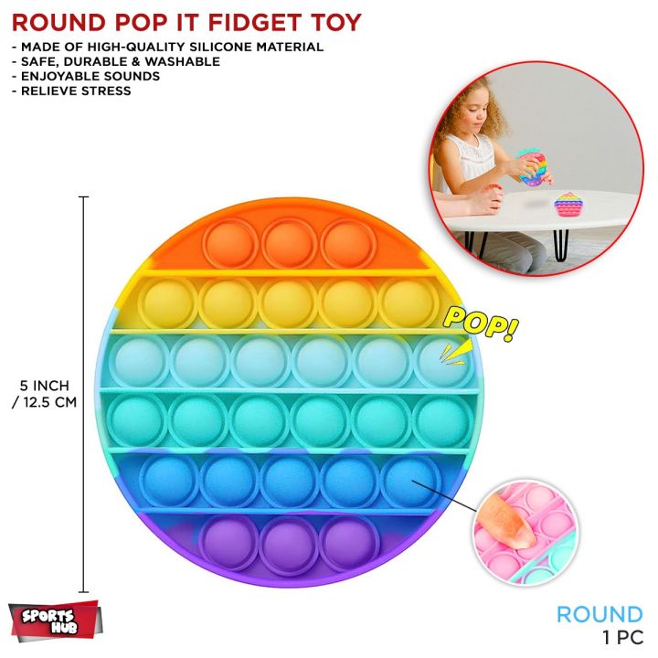 Stress Relief Pop It Rainbow Round Fidget Toys Poppet Push Pop Bubble Fidget Popping Sensory Toy for Kids and Adults Fidget Popit Popper Stress Relief 2 Shapes Fidget Poppers Circle For Boys & Girls