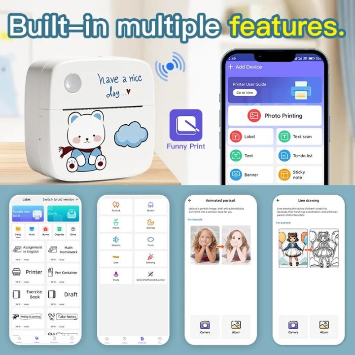 DOLEWA%20Mini%20Printer%20Portable%20Printer%20Thermal%20Printing%20Sticker%20Wireless%20Inkless%20Pocket%20Printer%20Self-adhesive%20Label%201200mAh%20-%20Image%203