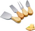 Set Of 4- Cheese Knives with Bamboo Wood Handle- Stainless Steel Cheese Spreader Cutter Knives -  Cheese Slicer and Butter Cutter-  Cheese Knife Set for Cheese serving.. 