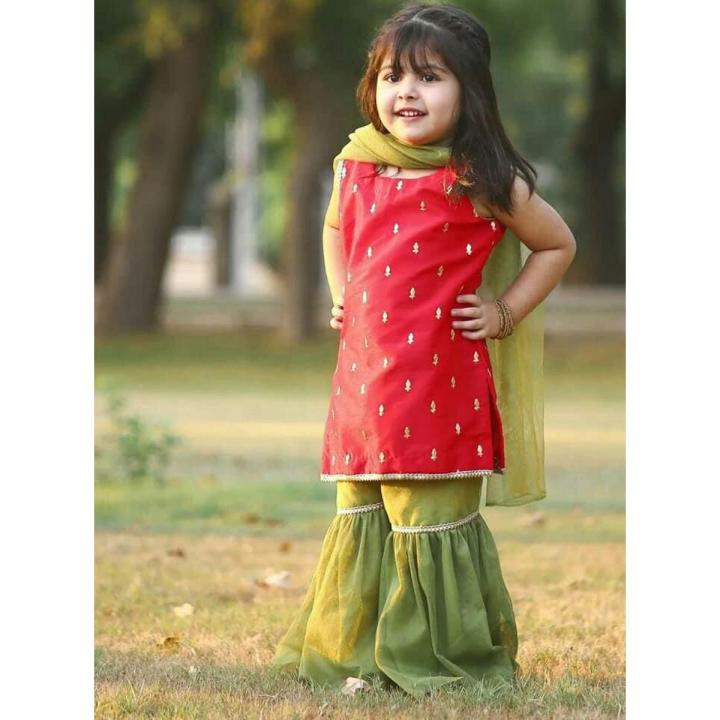 mahndi dresses for baby girl's  beautiful banrsi fabric with gota work