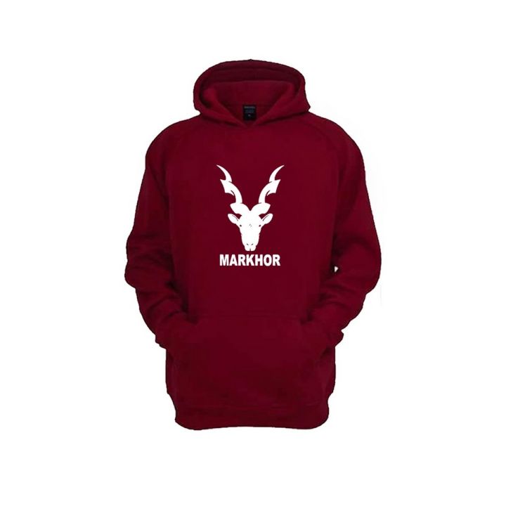 Markhor Printed Hoodie Long Sleeves Drawstring Hood Winter Collection Fleece Kangaroo Hoodies Top Quality for Men