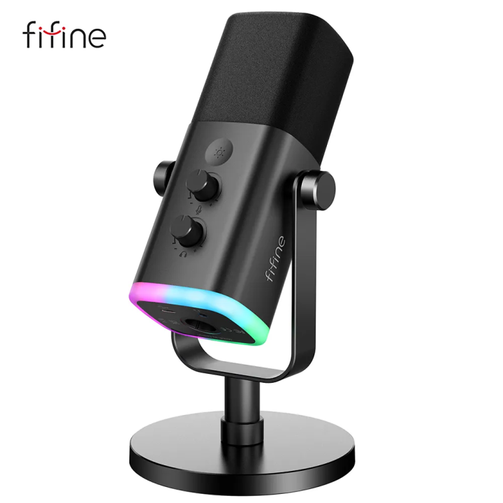 FIFINE AmpliGame AM8 XLR/USB Dynamic Microphone for Podcast Recording, PC Computer Gaming Streaming Mic with RGB Light, Mute Button, Headphones Jack, Desktop Stand, Vocal Mic