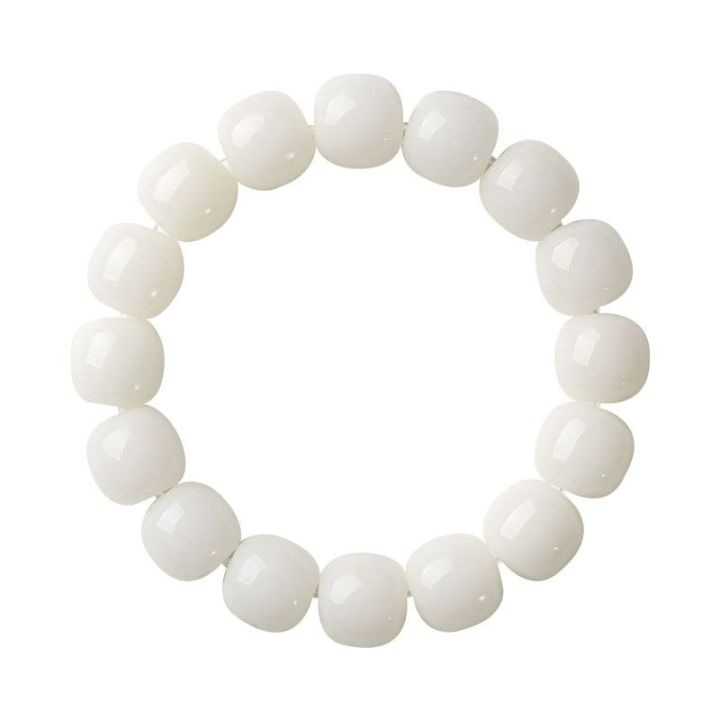 Authentic White Jade Bodhi Tree Root Hand String for Men and Women Original Design Polished Surface Not Tessellated with Round Beads