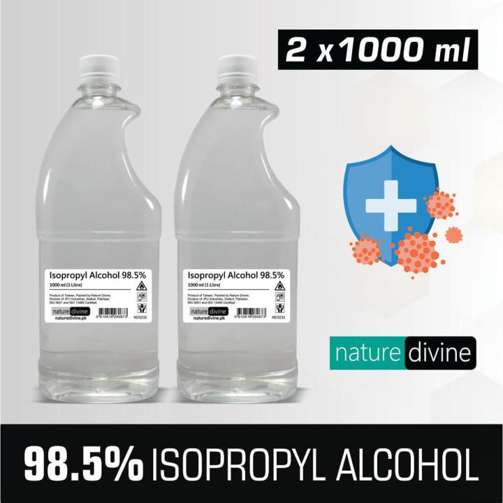 Pack of 2 x 1000 ml (1 Litre) Nature Divine 98.5% Isopropyl Alcohol, IPA Rubbing Alcohol, Hand Rub and General Purpose Antiseptic Disinfectant
