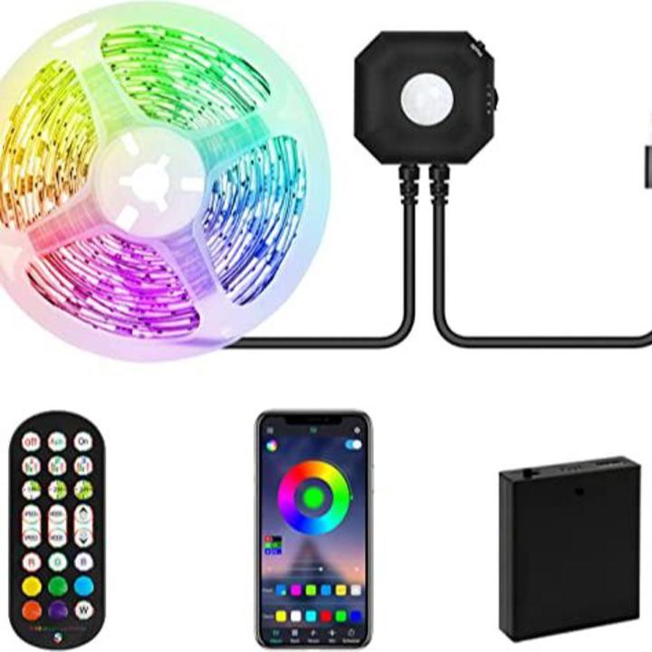 Motion Sensor LED Strip Lights 6m, 2PCS 3M USB LED Lights with Battery Powered, 5050 Music Sync LED Strip with APP Control, RGB Lights for Bed, Stairs, Cabinet