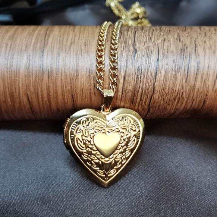 Fashion Photo Frame Locket Pendant Necklace Gold Color Heart Shape Choker Collar Necklace For Women Men Jewelry Dropshipping