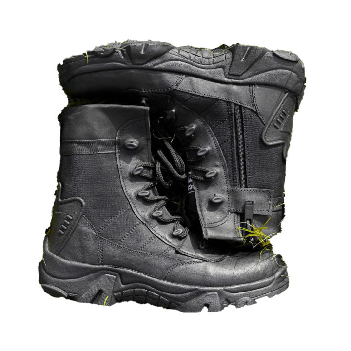 Black Leather Long Boots For Men