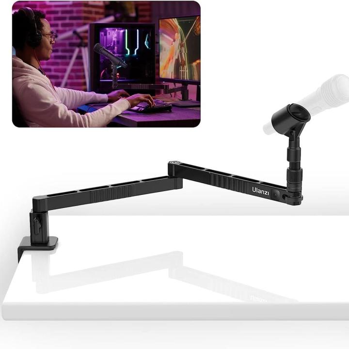 ULANZI LS26 Low Profile Mic Arm, Aluminum 360° Rotatable Foldable Microphone Low Arm Desk Mount for Podcast/Streaming/Gaming/Radio Studio w Mic Clip 1/4" 3/8" 5/8" Screw for Most Mics