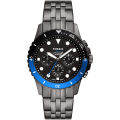 Fossil FB-01 Smoke Stainless Steel Black Dial Chronograph Quartz Watch for Gents - FS5835. 