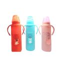 (BABY LAND 4) PINK Baby Glass Feeders Imported With Silicone Cover 240ml/8oz  - Baby Glass Feeder Bottle For Kids/BABY GLASS FEEDEER /BPA FREE GLASS FEEDER. 
