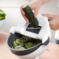 Magic Vegetable Cutter with Drain Basket 9 in 1 Multi-functional Kitchen Veggie Fruit Shredder Grater Slicer. 