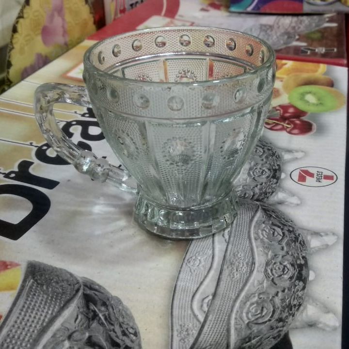 6 Pcs Transparent Glass Mugs Tea Cups Random Designs