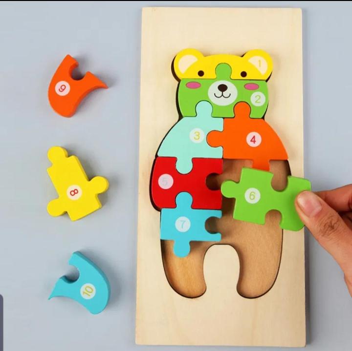 Montessori Wooden Jigsaw Puzzle Building Blocks, Board Game For Kids Educational Toy Animal Cartoon Intellectual Development Toys
