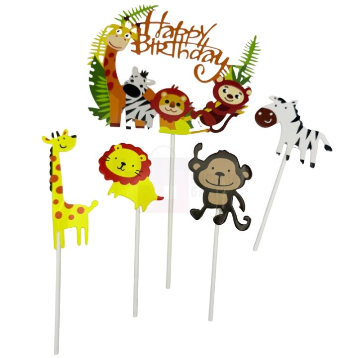Jungle Theme Cake Toppers - Cake Toppers - Green Colors - Unisex Theme - Pack Of 5 Cake Toppers