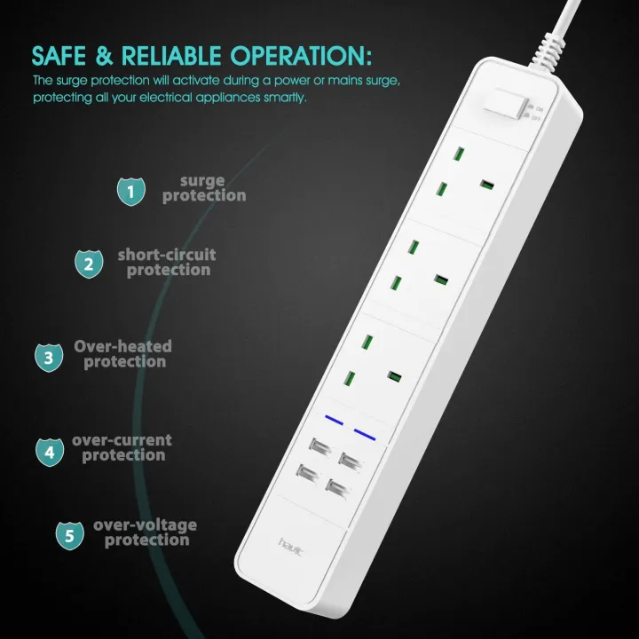 Extension%20Lead,%20HAVIT%20Universal%20Power%20Strip%20With%204%20USB%20Ports%20(4.6A)%20+%203%20Way%20Outlets%20(3250W/13A)%20Surge%20Protector%20Power%20Extension%20Plug,%20%20Intelligent%20Charging%20with%205.9ft%20Power%20Cord%20(C763,%20White).%20-%20Image%203