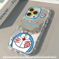 Fashion Doodle Cartoon Happy Doraemon Caseing Compatible for IPhone 11 15 13 12 14 Pro Max XR 7Plus 15 8 Plus X XS Max Luxury Bracelet Make Up Mirror Soft Cover. 