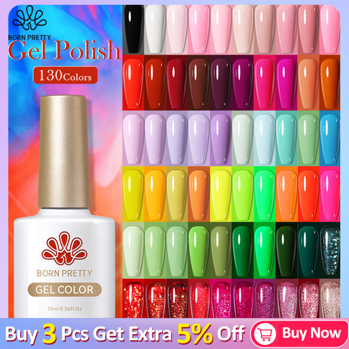 BORN PRETTY 10ml Gel Nail Polish Gel 130 Colors Semi Permanent Solid Nail Gel Varnish Soak Off UV Gel for Base Top Coat