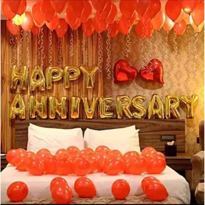 Happy Anniversary Golden Letter Foil Balloon Set with Heart Shape ...