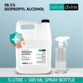5000 ml (5 Litre) Nature Divine 98.5% Isopropyl Alcohol, IPA Rubbing Alcohol, Hand Rub, General Purpose Antiseptic Disinfectant and 500 ml Refillable Empty Dispenser Bottle with Trigger Spray. 